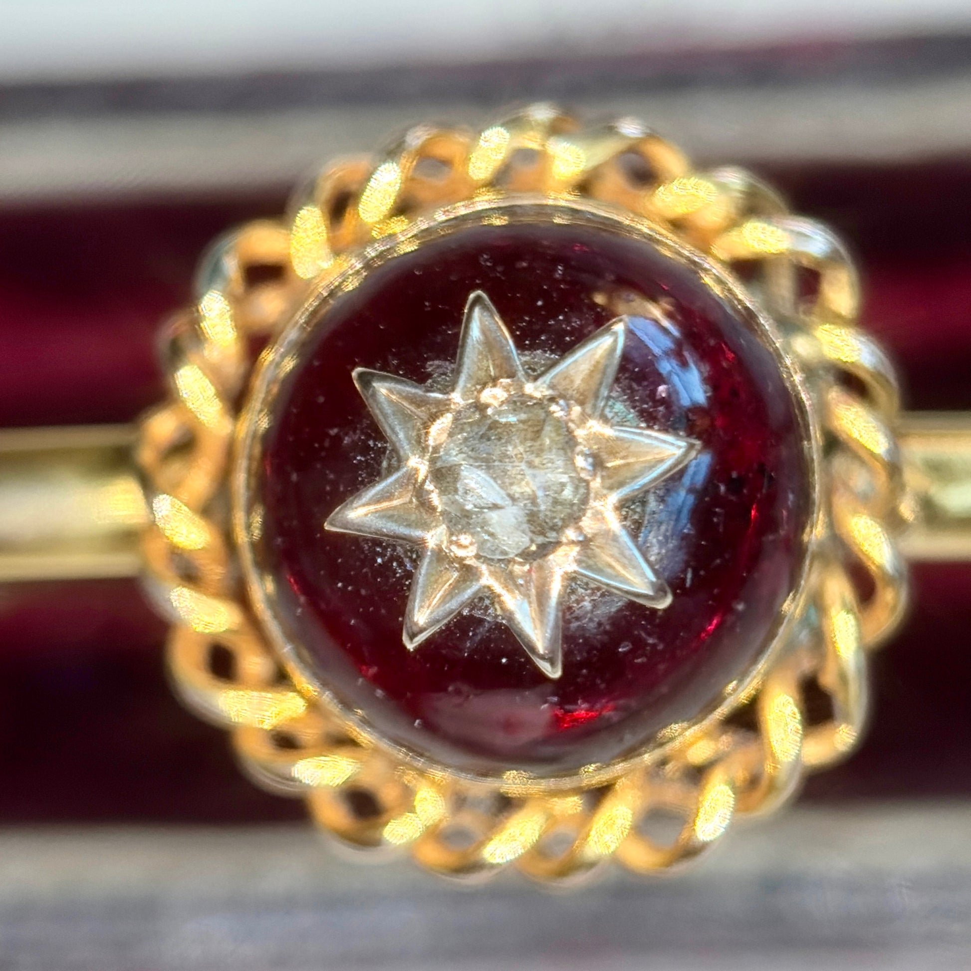 The Countess ~ Victorian Gold Cabochon Garnet & Diamond Star Bangle