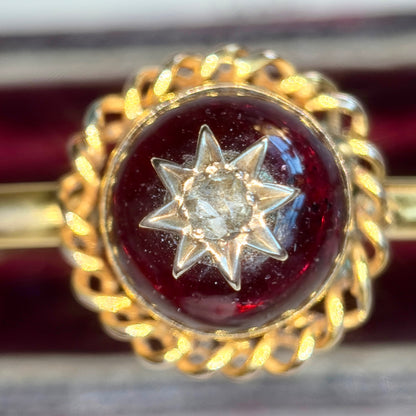 The Countess ~ Victorian Gold Cabochon Garnet & Diamond Star Bangle