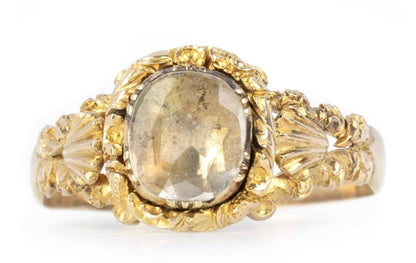 The Georgiana ~ Stunning Georgian Rock Crystal Ring - Extraordinary Antique 18th Century 14k Gold Ornate Ring sz 9