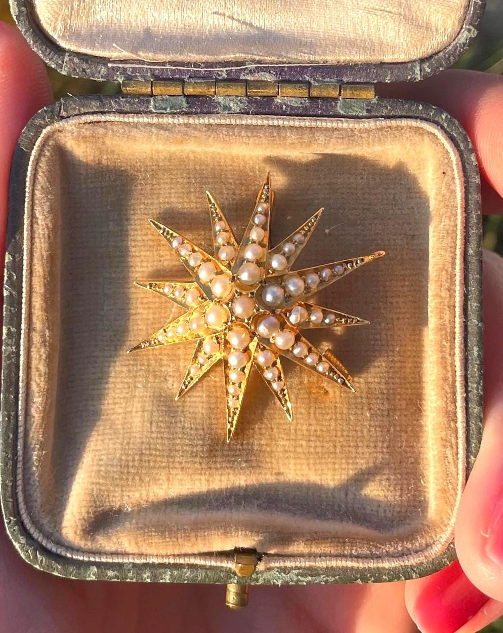 The Luna ~ Lovely Antique Victorian Split Pearl 18 ct & 15ct Yellow Gold Star Starburst Brooch/Pendant