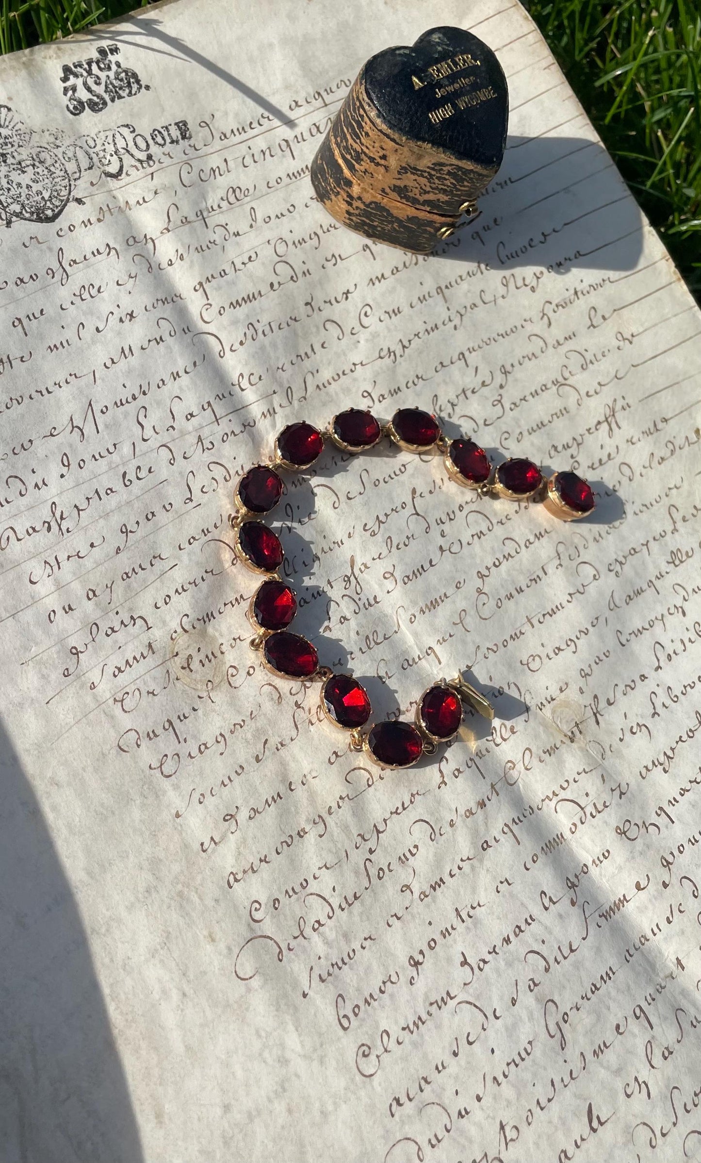 The Hester ~ Antique Late Georgian Flat Cut Foil Back Garnet Paste Gilt Bracelet
