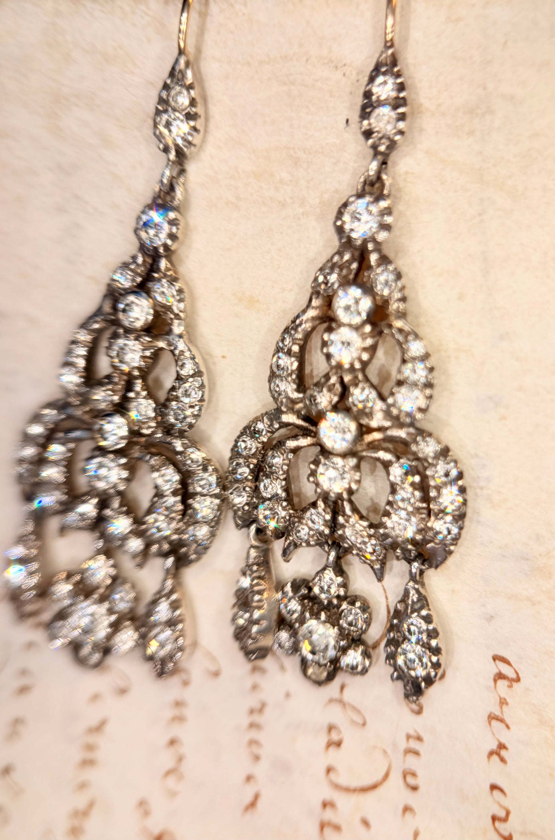 The Midnight Garden Earrings ~ Early Victorian Gold & Silver Diamond Paste Girandole Earrings