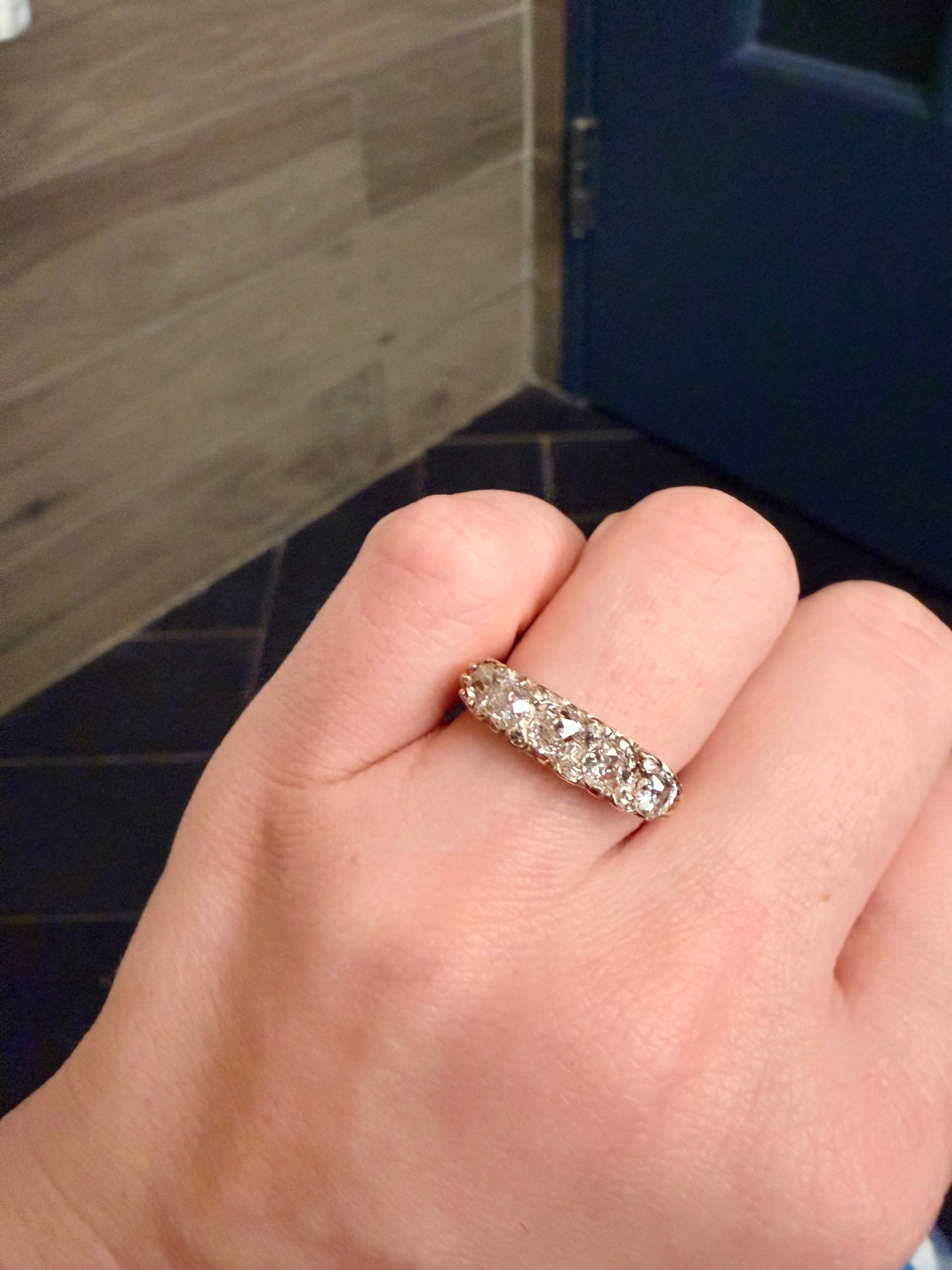 Old Mine Cut Diamond Half Hoop Ring