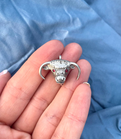 Silver and Ruby Buffalo Charm