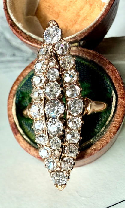 Old Mine Cut Diamond Navette Ring