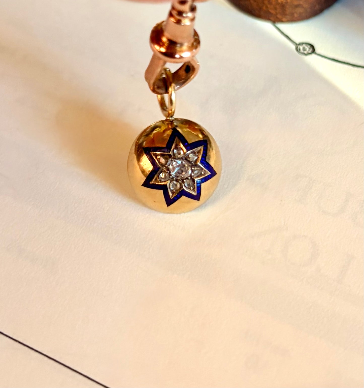 Old Cut Diamond & Enamel Star Charm/Pendant
