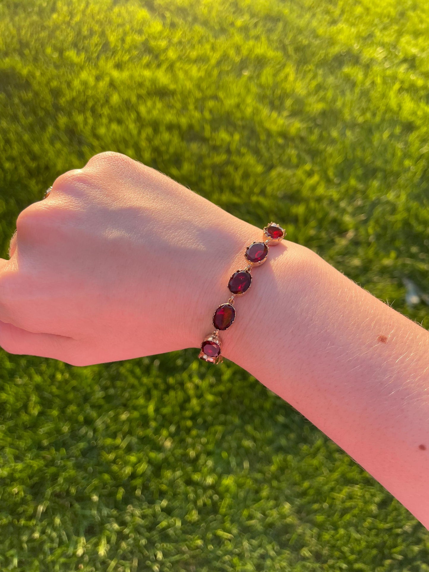 The Hester ~ Antique Late Georgian Flat Cut Foil Back Garnet Paste Gilt Bracelet