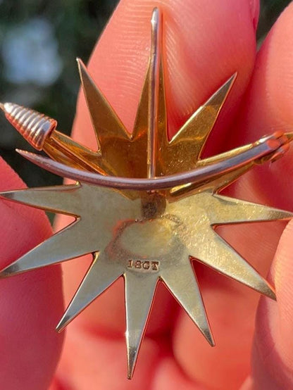 The Luna ~ Lovely Antique Victorian Split Pearl 18 ct & 15ct Yellow Gold Star Starburst Brooch/Pendant