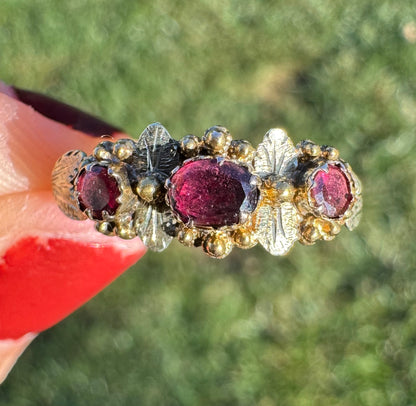 Georgian Pink Garnet Floral Ring