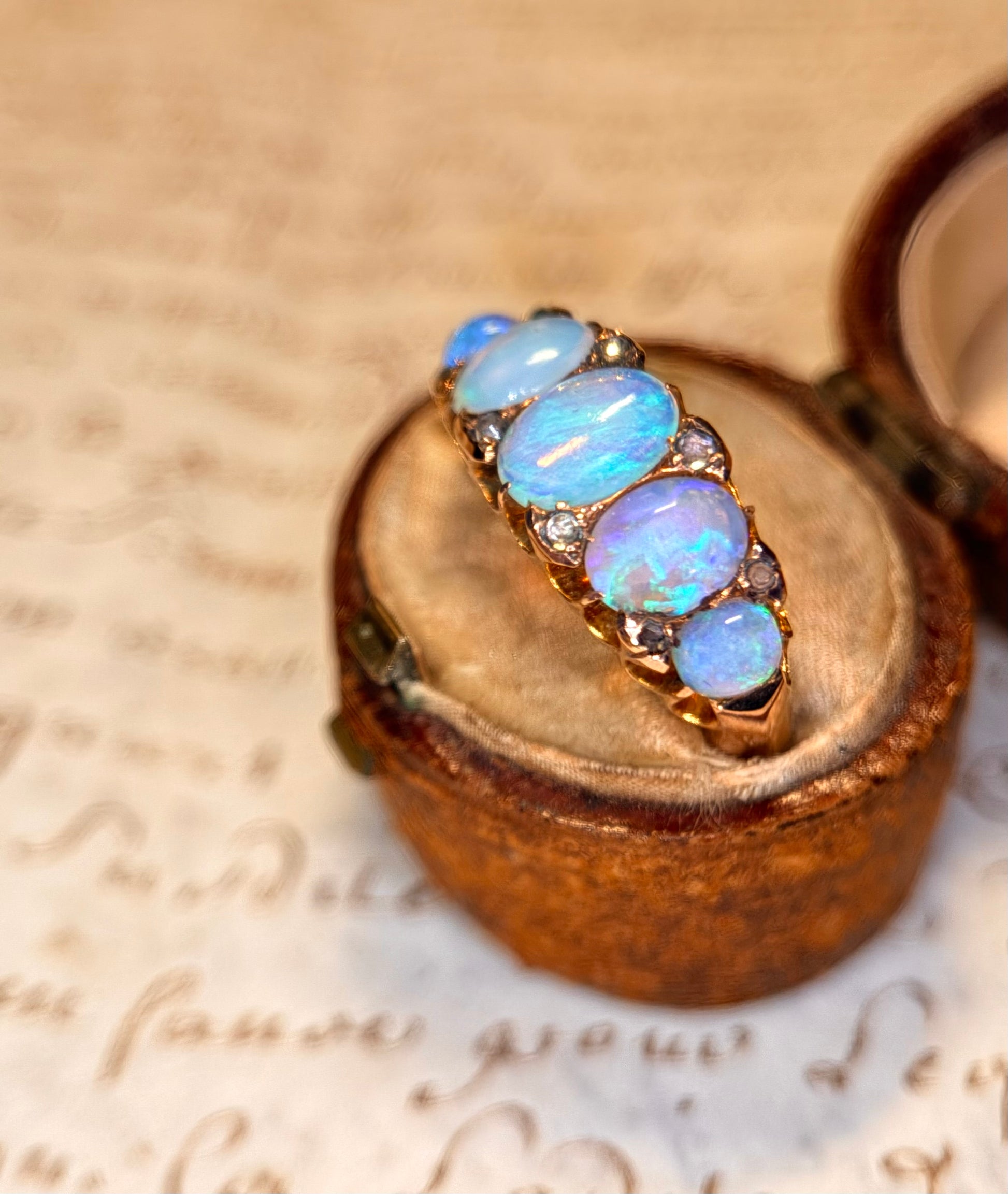 The Aurora Borealis Ring ~ Victorian Opal Five Stone Half-Hoop Ring