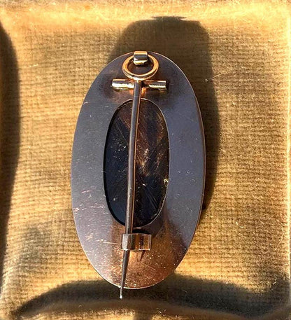Antique 18th Century Georgian Gold Mourning Locket Brooch with White Enamel, Pearl, Hair, and Urn Motif