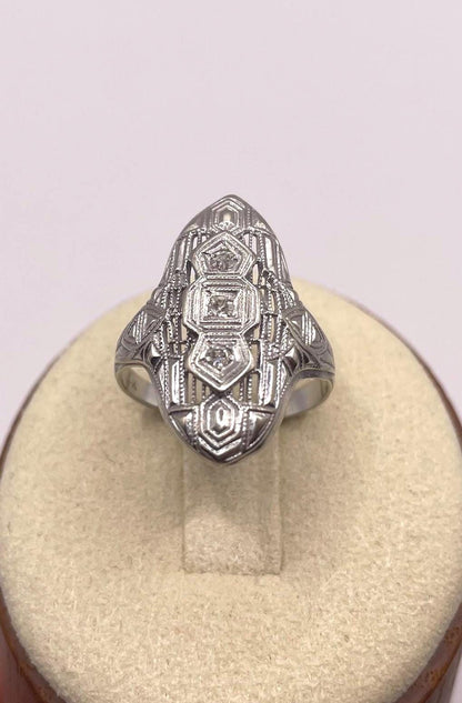 The Elsie ~ Antique Art Deco 1920s 14k White Gold & Diamond Ring
