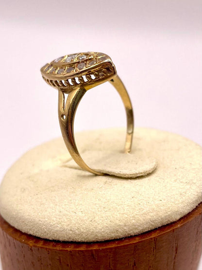 The Grey Lady ~ Antique Victorian Rose Cut Diamond & Gold Navette Dress Ring