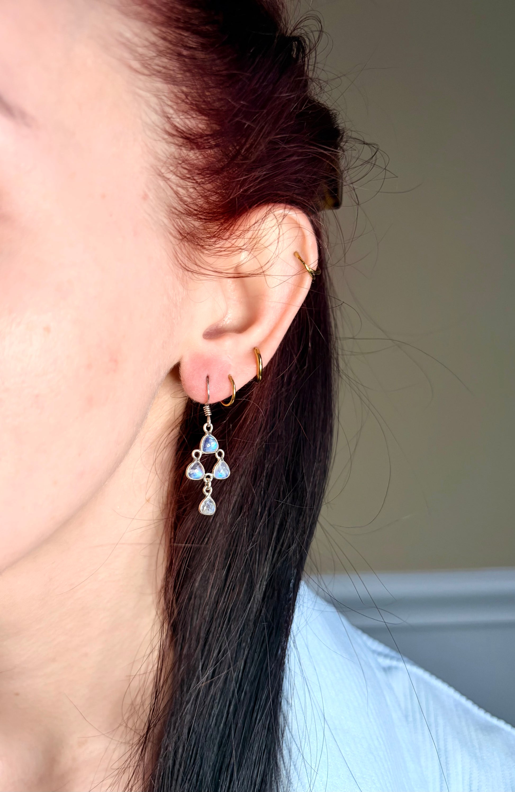 The Milky Way Moonstones ~ Edwardian Silver Earrings