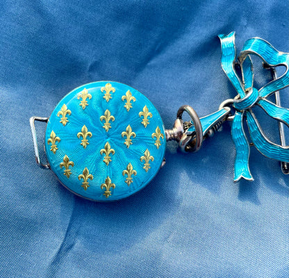 Swiss Guilloche Enamel Fleur-de-Lis Watch
