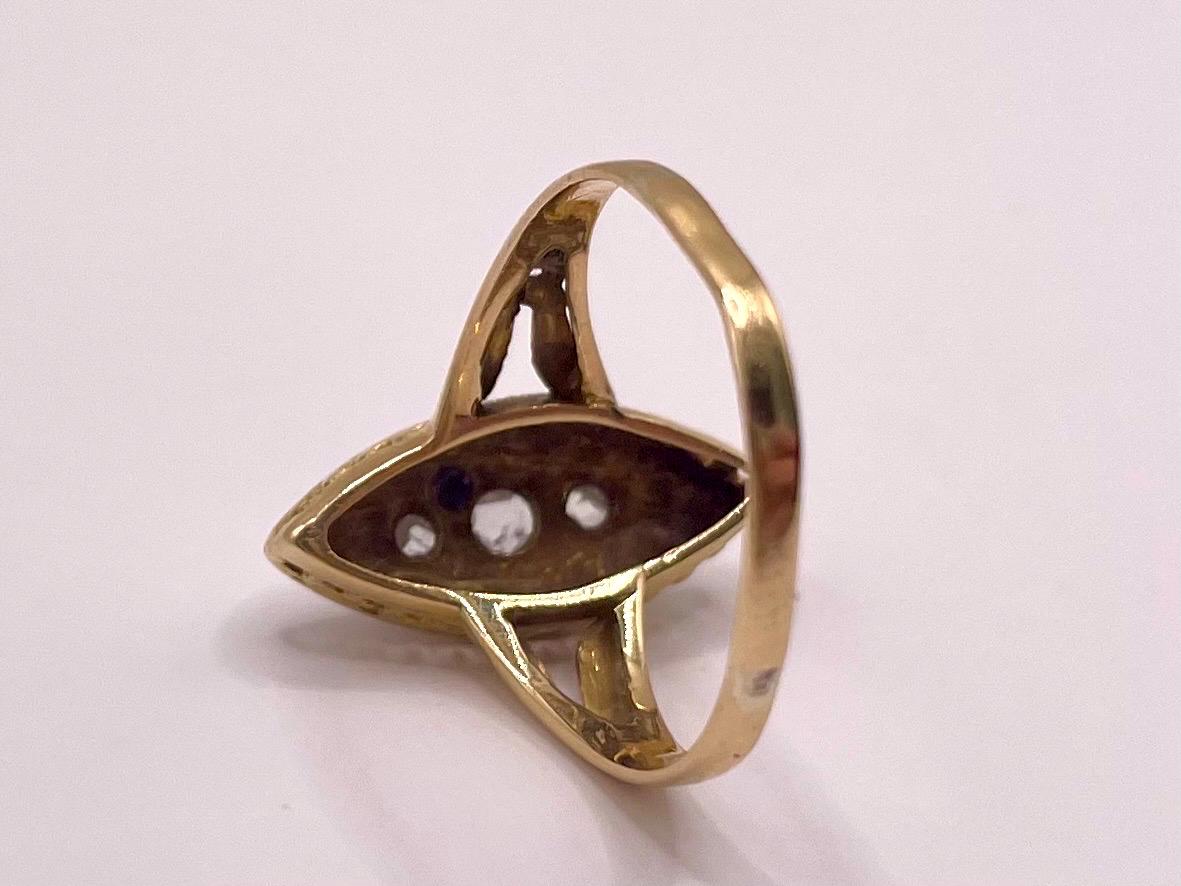 The Grey Lady ~ Antique Victorian Rose Cut Diamond & Gold Navette Dress Ring