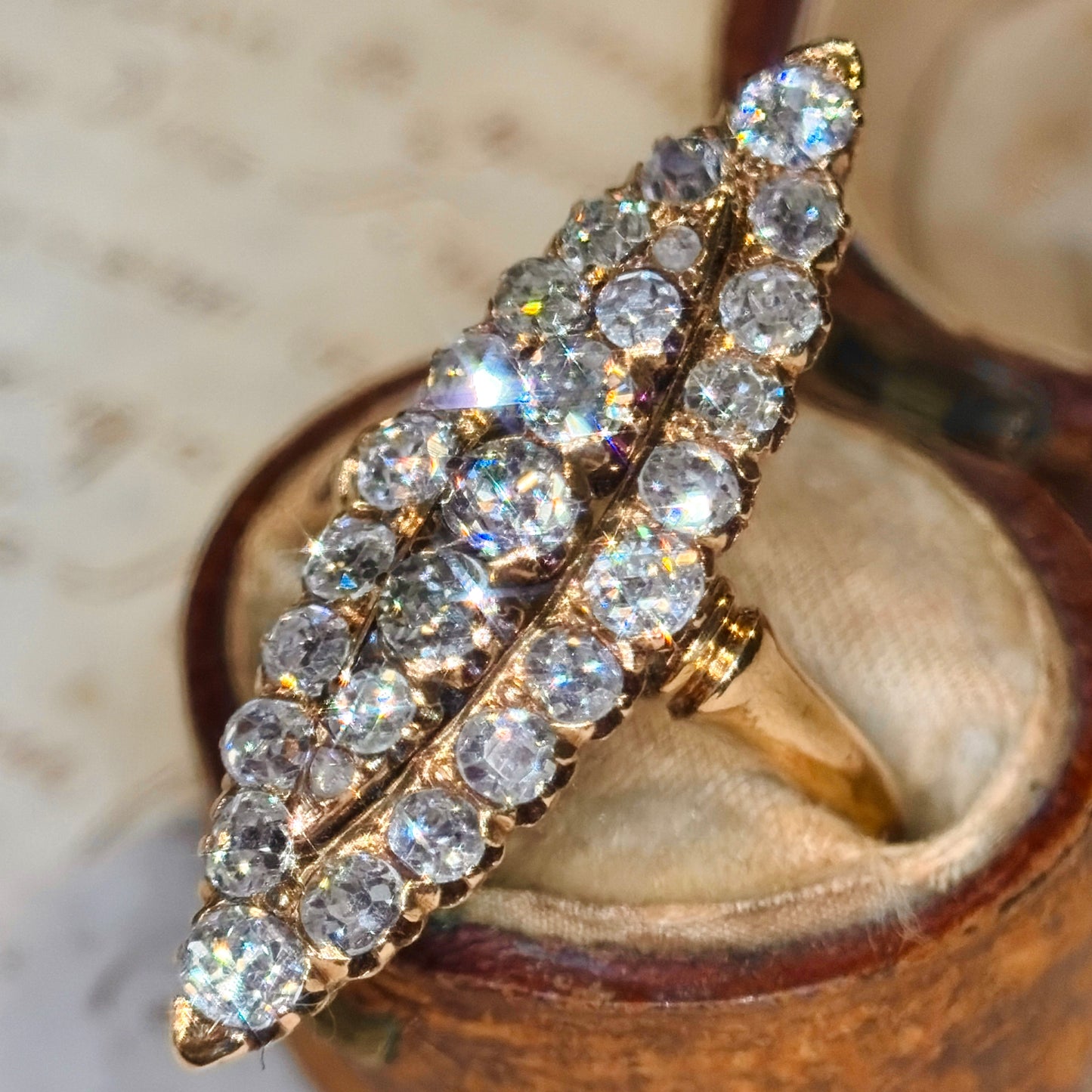The Grand Dame ~ Old Mine Cut Diamond Navette Ring
