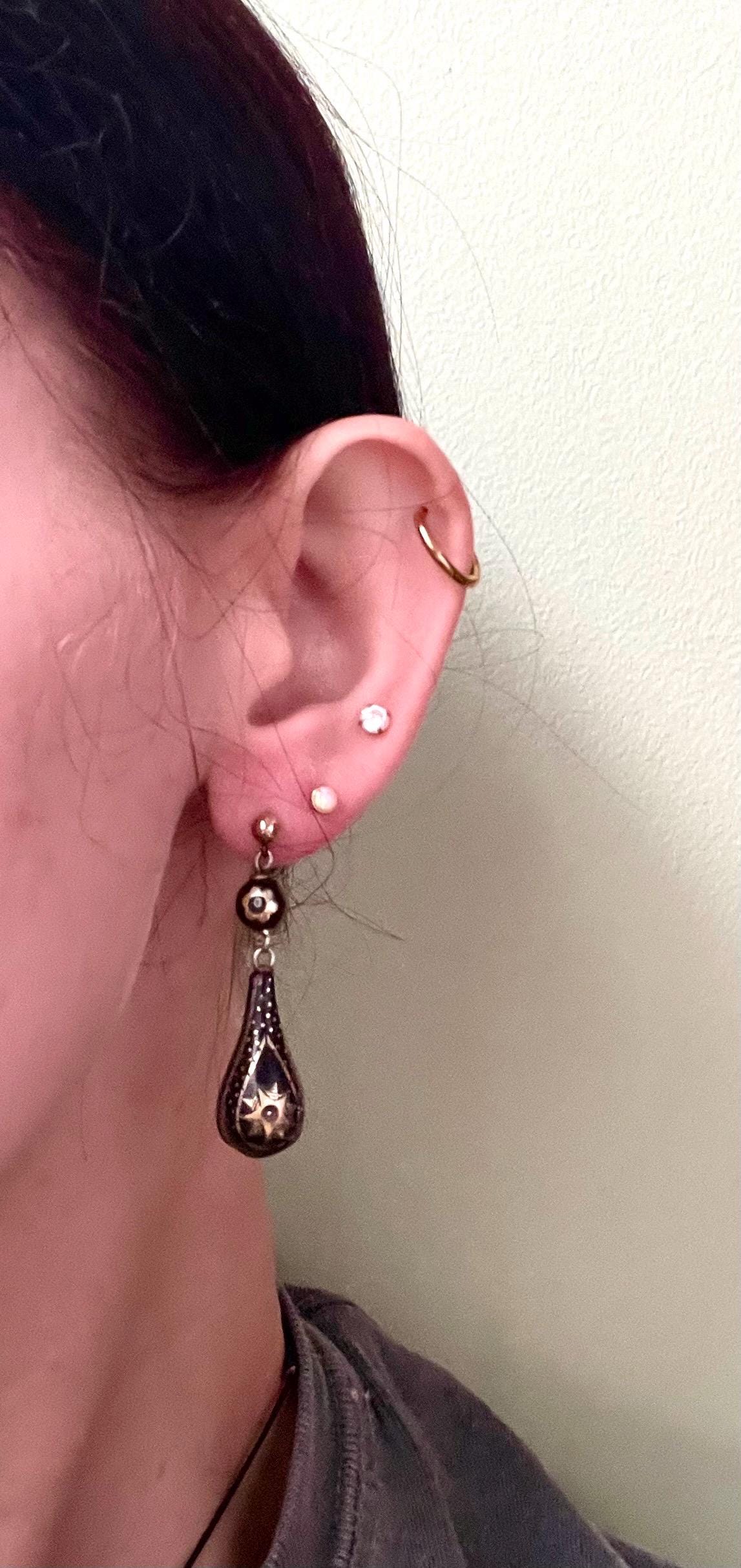 The Sophronias ~ Antique Victorian Piqué Gold Inlay Earrings