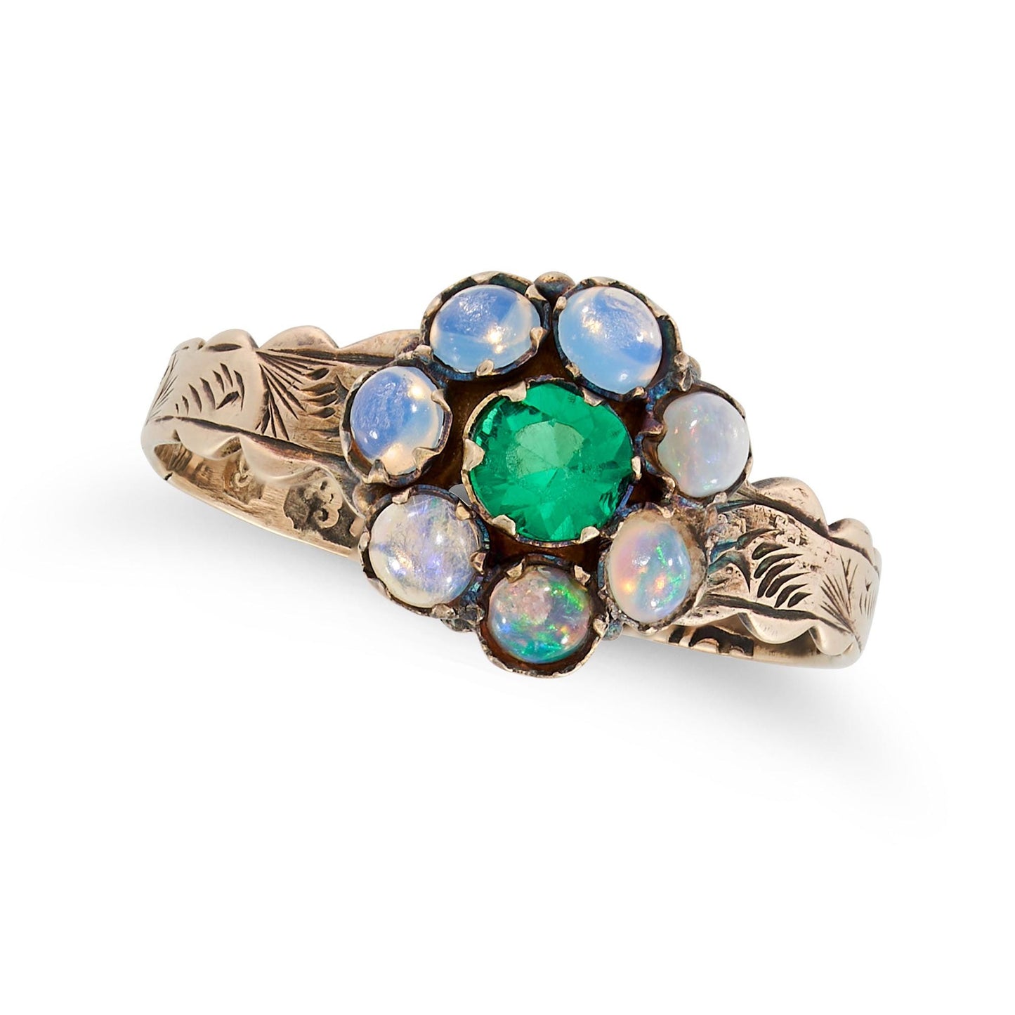 The Victoria ~ Antique Victorian 9 Carat Gold Emerald & Opal Cluster Ring Vintage