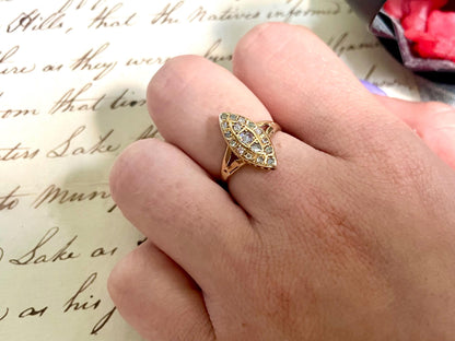 The Grey Lady ~ Antique Victorian Rose Cut Diamond & Gold Navette Dress Ring