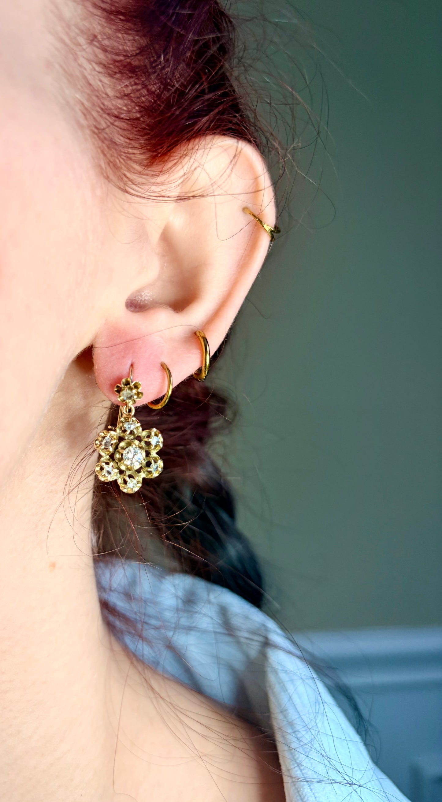 The Diamond Daisies ~ Victorian Diamond Flower Earrings