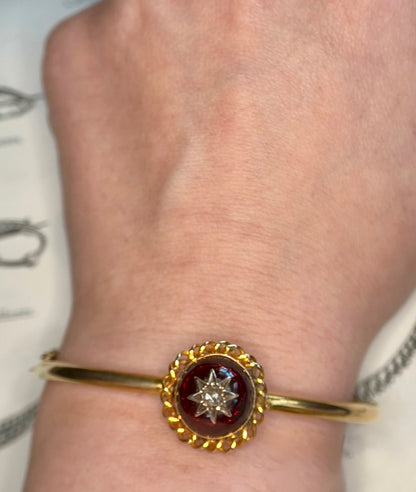 The Countess ~ Victorian Gold Cabochon Garnet & Diamond Star Bangle
