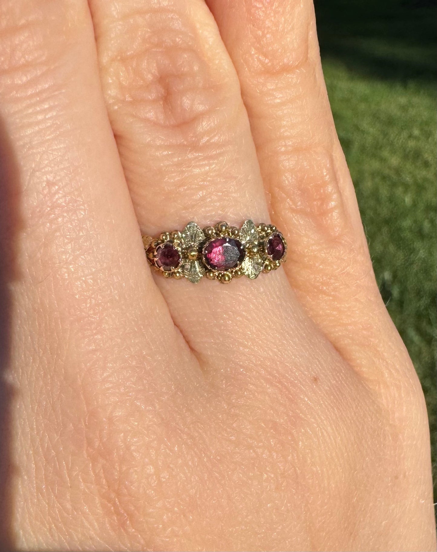 Georgian Pink Garnet Floral Ring