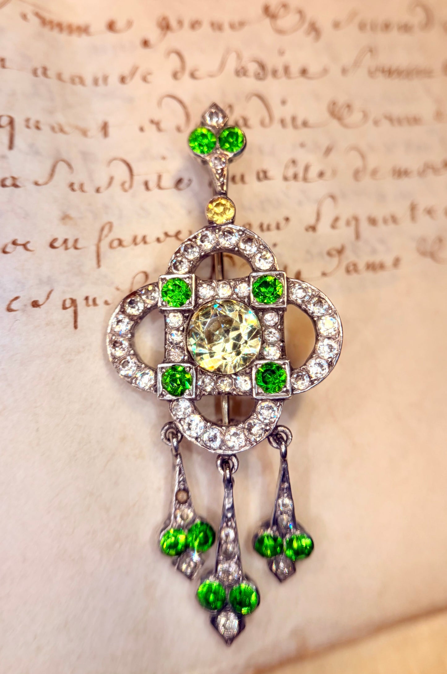 The Persephone ~ Art Noveau Green Paste Brooch/Pendant