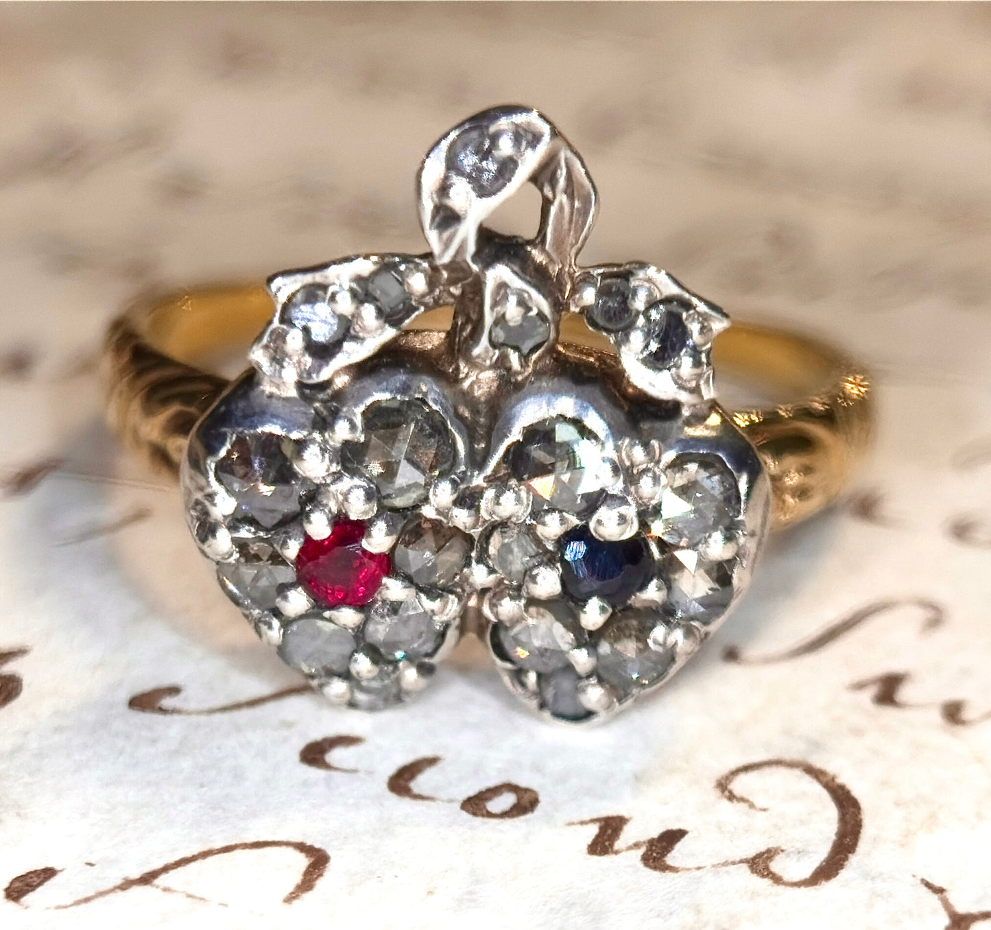 Sapphire & Ruby Twin Heart Ring