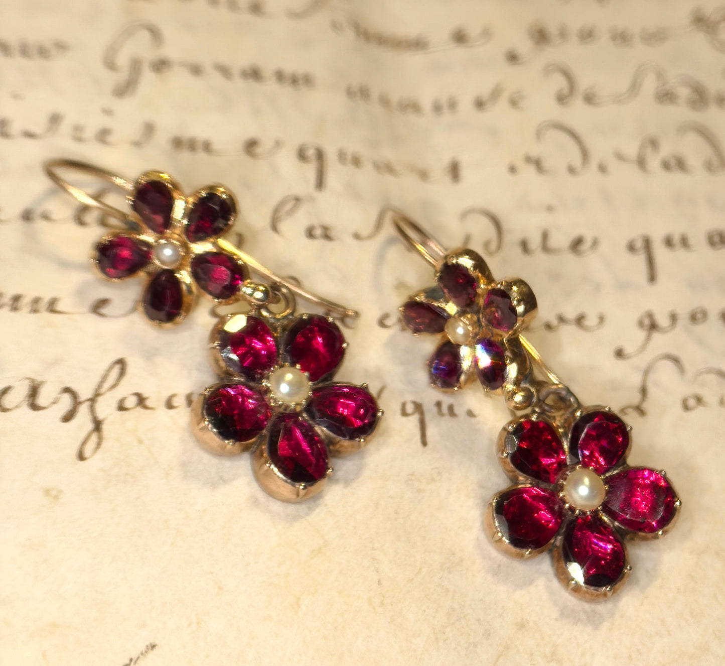Layaway 3/6 for Nikki | The Perfectly Pink Pansies ~ Georgian Garnet & Pearl Earrings