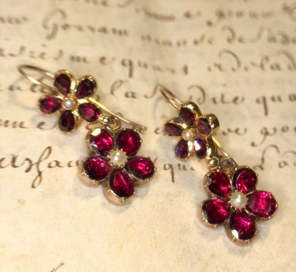 Layaway 3/6 for Nikki | The Perfectly Pink Pansies ~ Georgian Garnet & Pearl Earrings