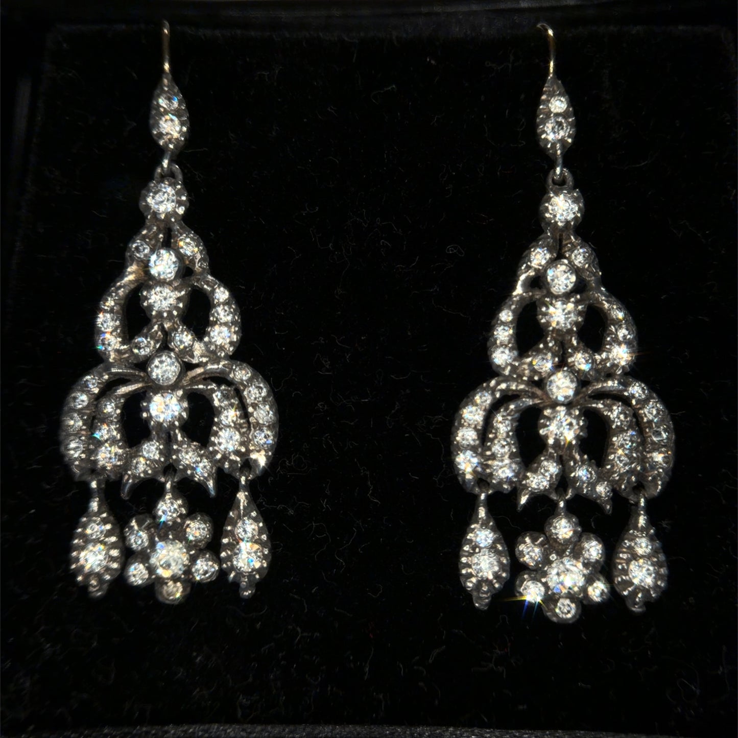The Midnight Garden Earrings ~ Early Victorian Gold & Silver Diamond Paste Girandole Earrings