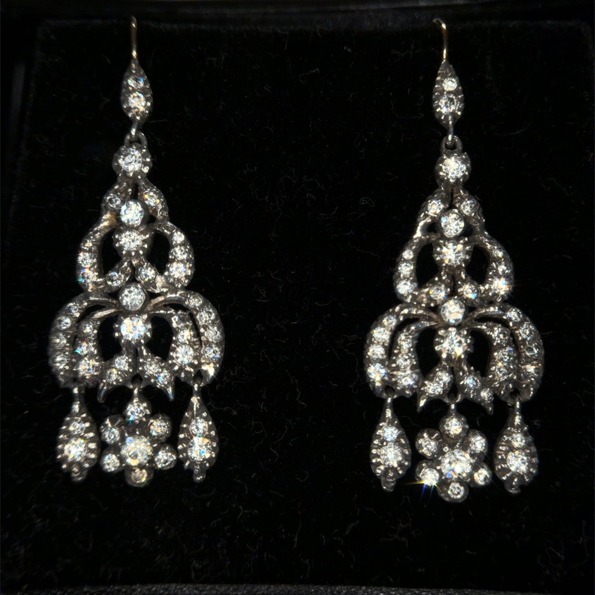 The Midnight Garden Earrings ~ Early Victorian Gold & Silver Diamond Paste Girandole Earrings
