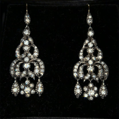 The Midnight Garden Earrings ~ Early Victorian Gold & Silver Diamond Paste Girandole Earrings