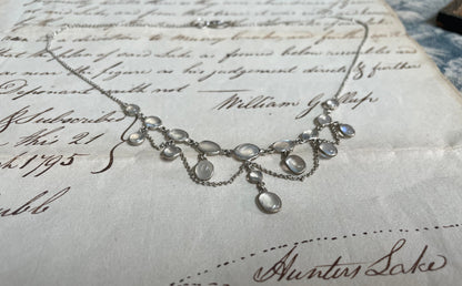 Edwardian Silver Moonstone Festoon Necklace