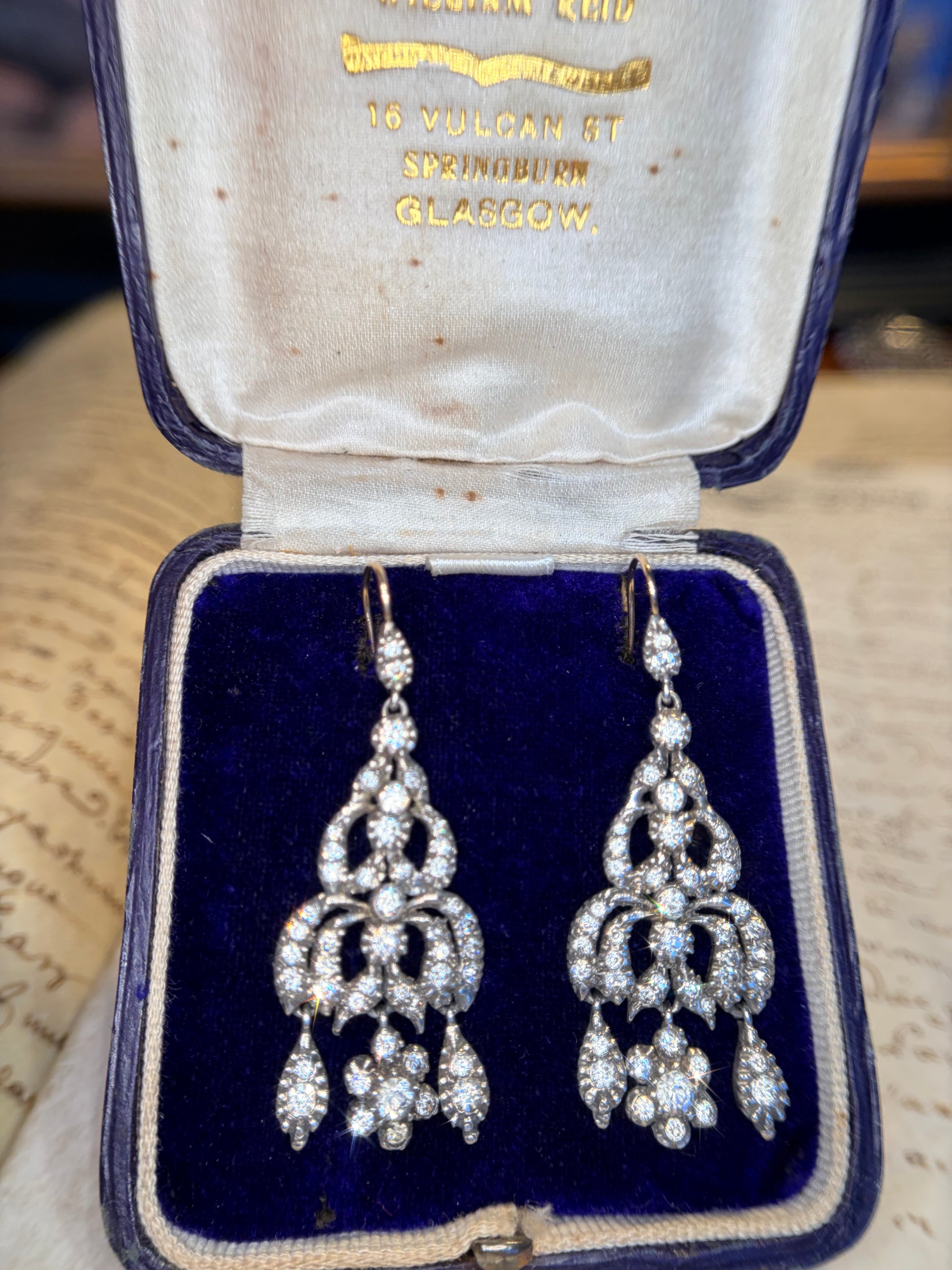 The Midnight Garden Earrings ~ Early Victorian Gold & Silver Diamond Paste Girandole Earrings