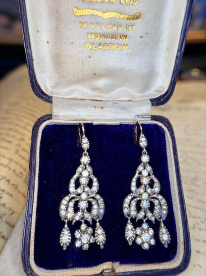 The Midnight Garden Earrings ~ Early Victorian Gold & Silver Diamond Paste Girandole Earrings