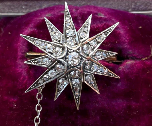 The Astraea ~ Exquisite Antique Victorian Diamond Starburst Gold Brooch/Pendant