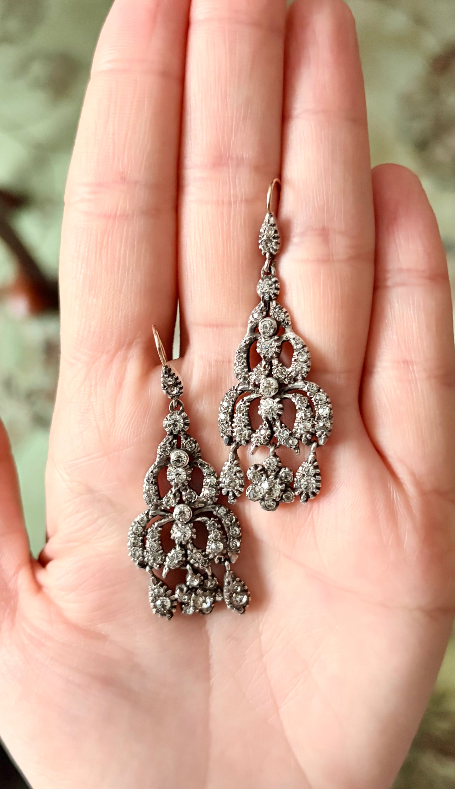 The Midnight Garden Earrings ~ Early Victorian Gold & Silver Diamond Paste Girandole Earrings