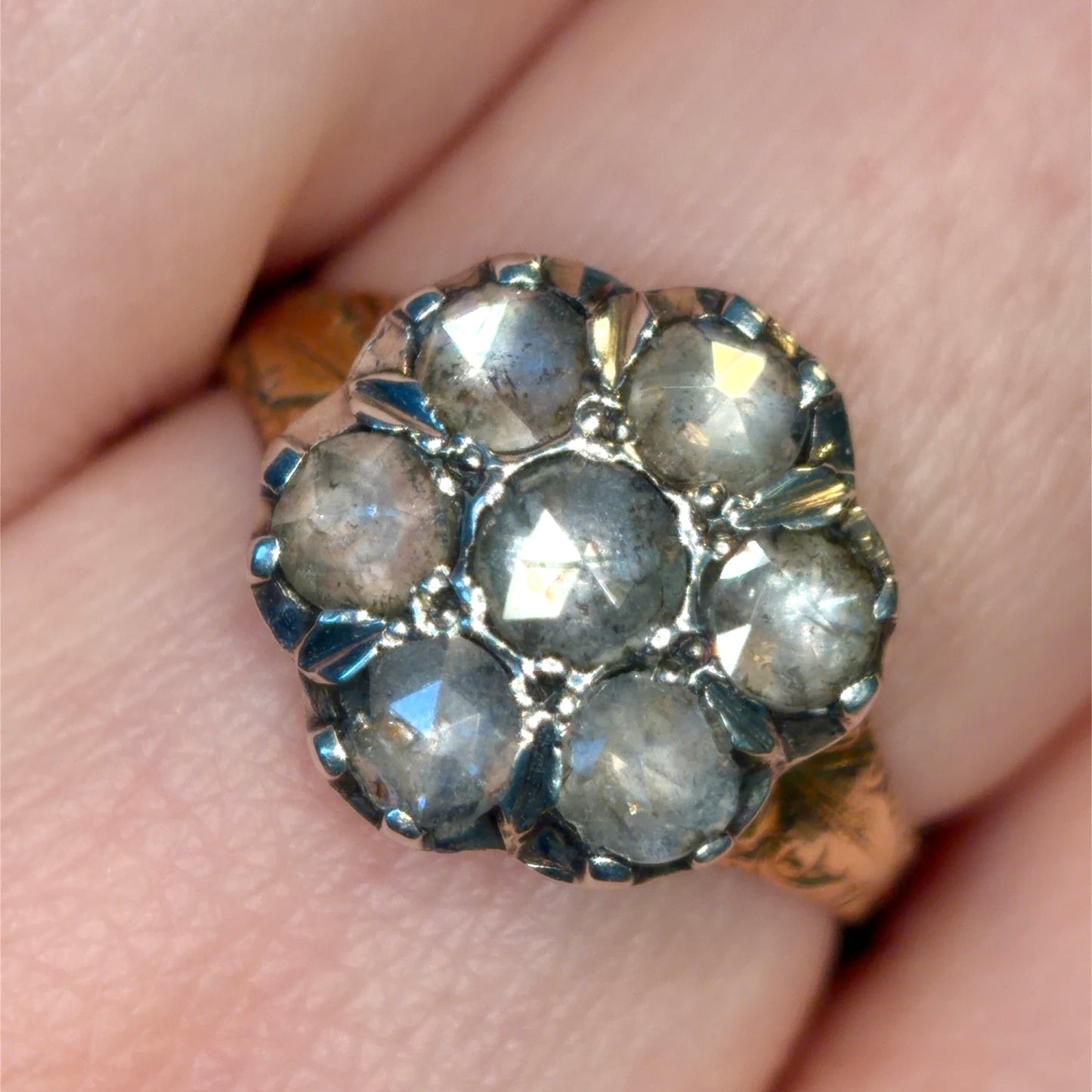 The Magnolia ~ Georgian Rose Cut Diamond Cluster Ring