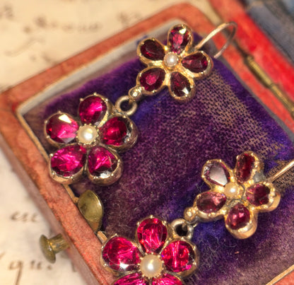 Layaway 3/6 for Nikki | The Perfectly Pink Pansies ~ Georgian Garnet & Pearl Earrings