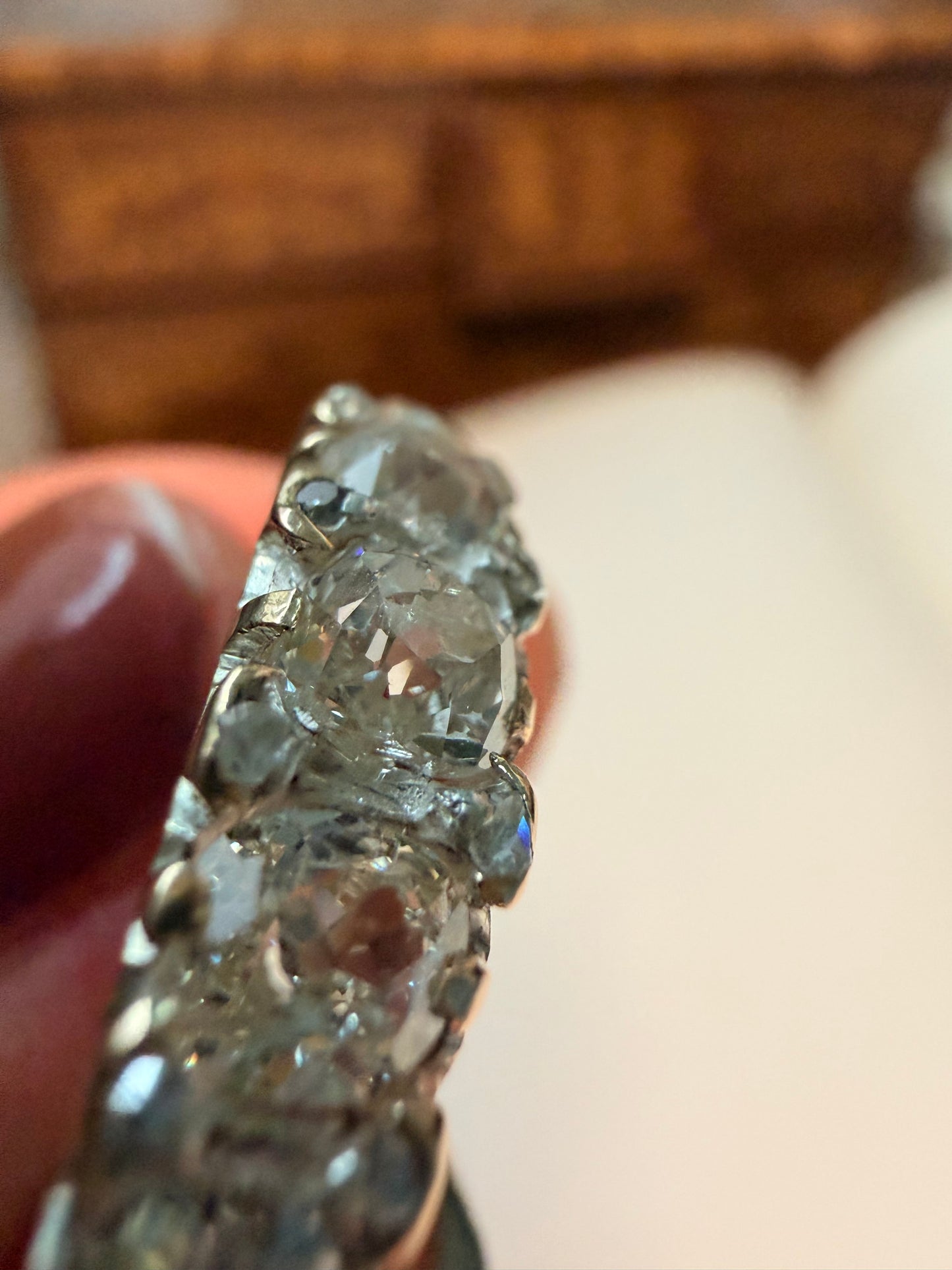 Old Mine Cut Diamond Half Hoop Ring