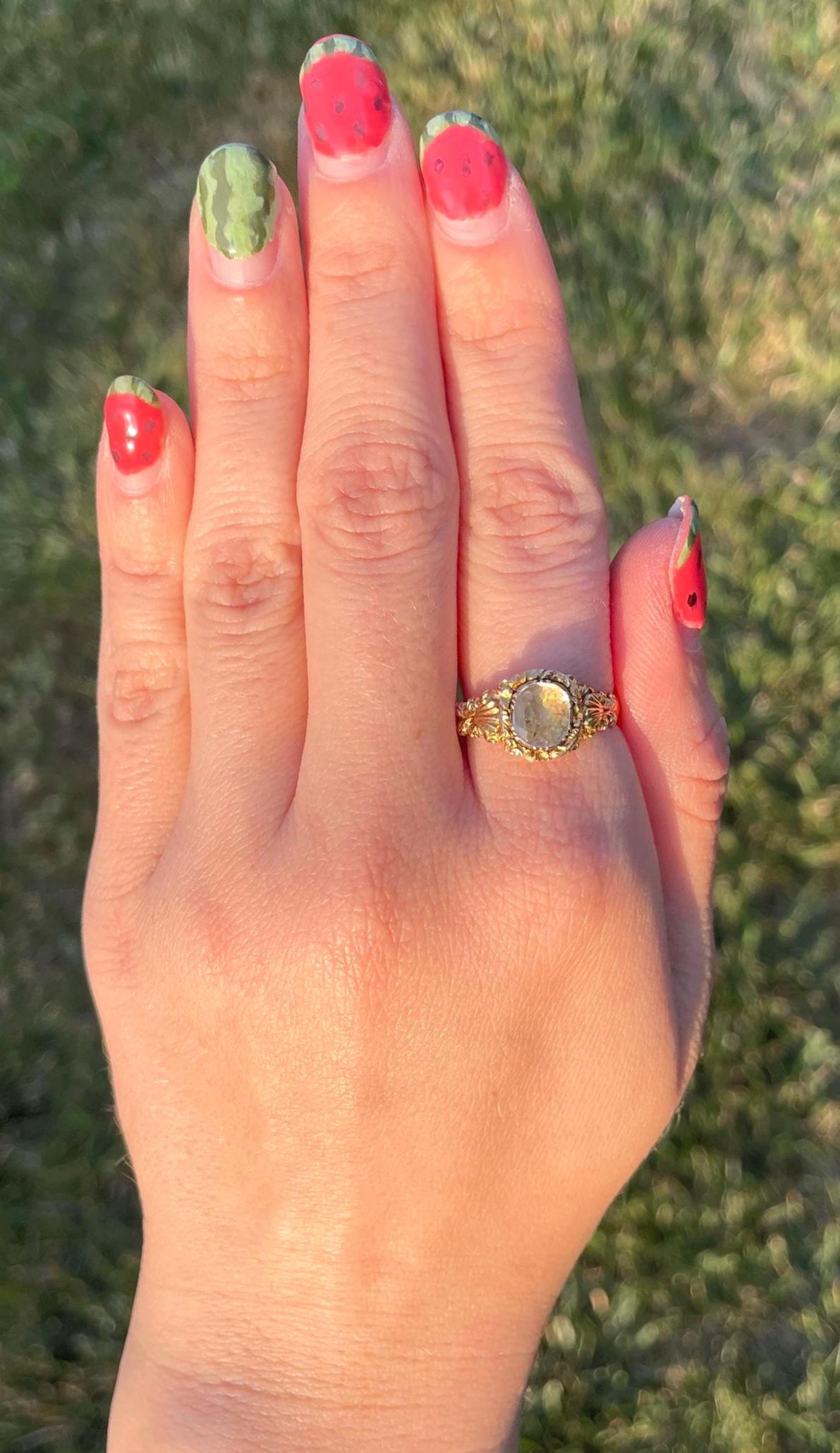 The Georgiana ~ Stunning Georgian Rock Crystal Ring - Extraordinary Antique 18th Century 14k Gold Ornate Ring sz 9