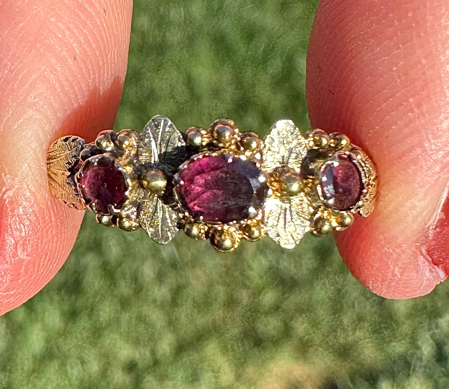 Georgian Pink Garnet Floral Ring