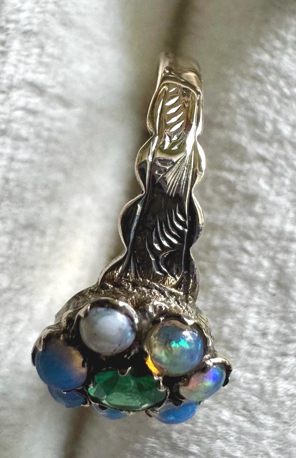 The Victoria ~ Antique Victorian 9 Carat Gold Emerald & Opal Cluster Ring Vintage