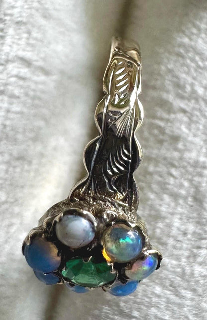 The Victoria ~ Antique Victorian 9 Carat Gold Emerald & Opal Cluster Ring Vintage