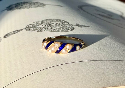 Victorian Blue Enamel & Seed Pearl Ring