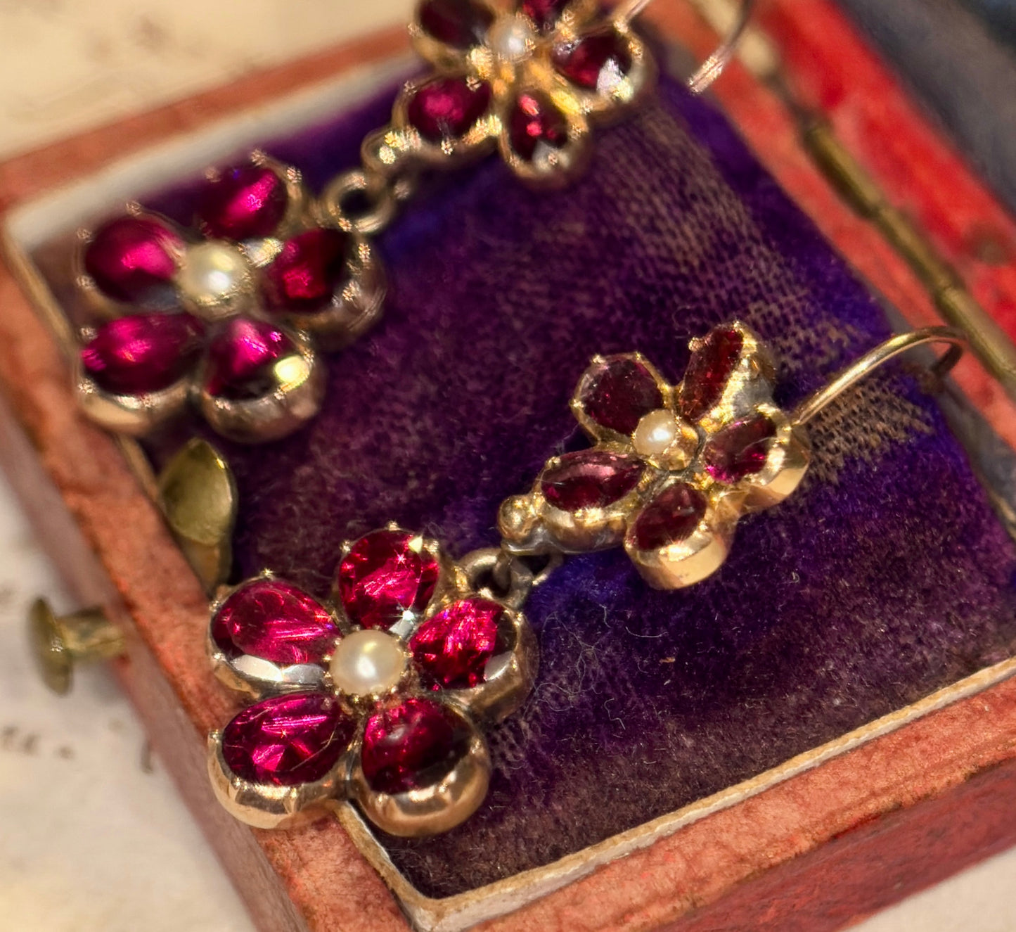 Layaway 3/6 for Nikki | The Perfectly Pink Pansies ~ Georgian Garnet & Pearl Earrings