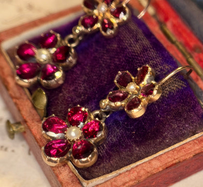 Layaway 3/6 for Nikki | The Perfectly Pink Pansies ~ Georgian Garnet & Pearl Earrings