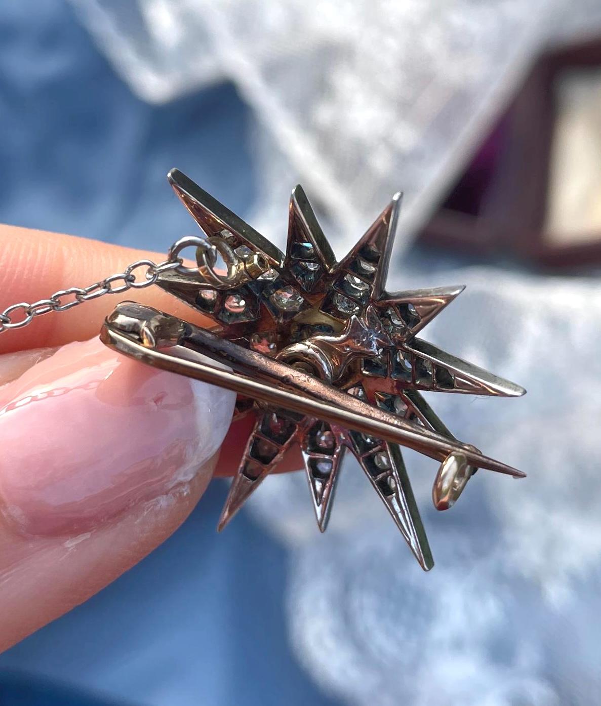 The Astraea ~ Exquisite Antique Victorian Diamond Starburst Gold Brooch/Pendant